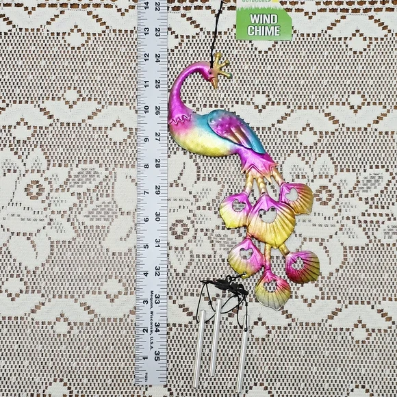 NWT Peacock Wind Chime Rustic Metal Garden Patio Outdoor Yard Home Decor Bells - Picture 7 of 13